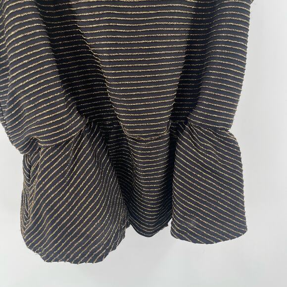SHINESTAR Tank Size Medium Black and Lurex Gold Stripes Evening Cocktail Peplum - Picture 5 of 9